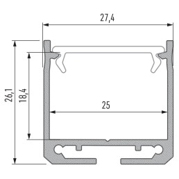 Profilis aliuminis anoduotas LED juostoms paviršinis, platus, gilus, DILEDA, 2.02m LUMINES