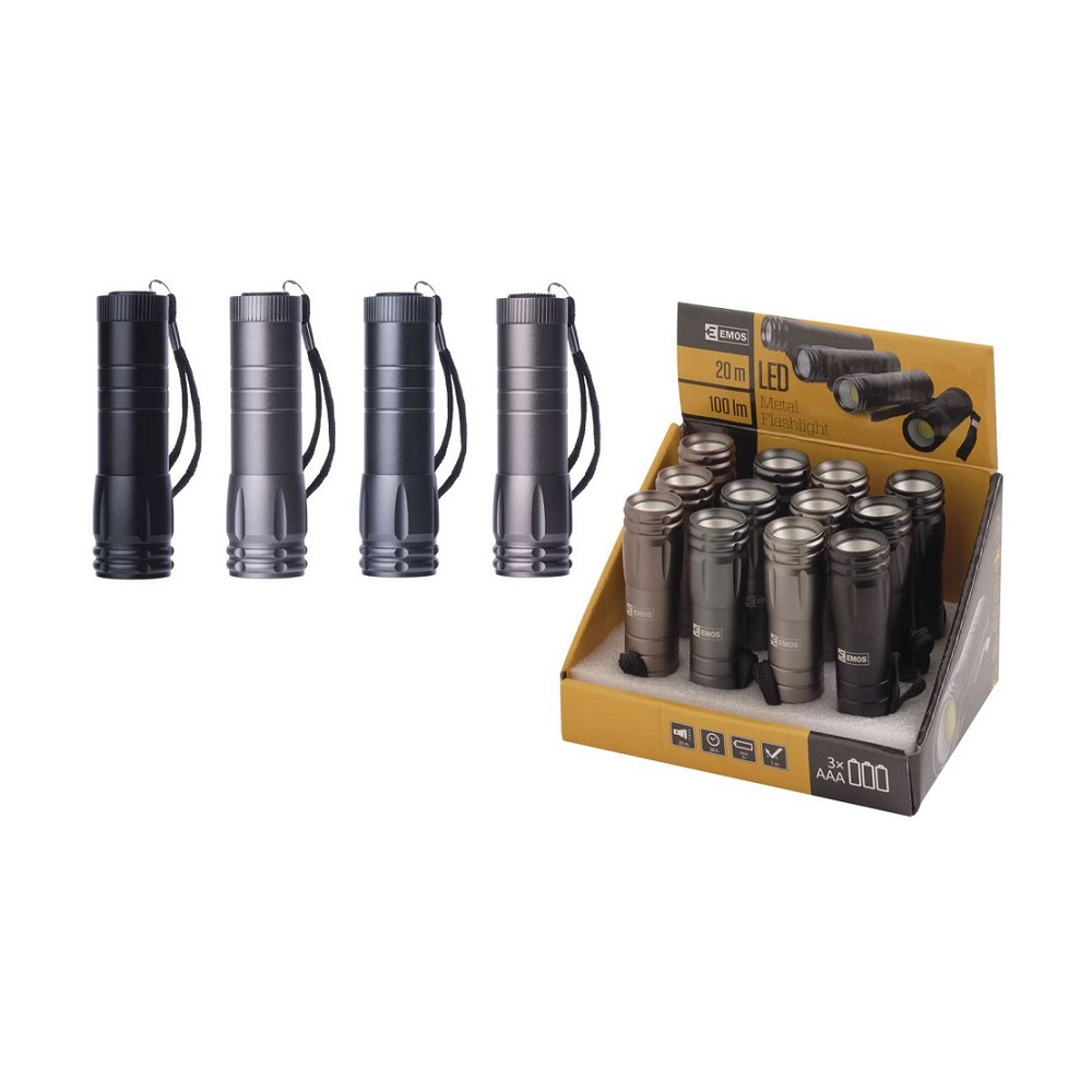 Žibintuvėlis COB 3W 3x AAA, metalinis, 100lm, EMOS