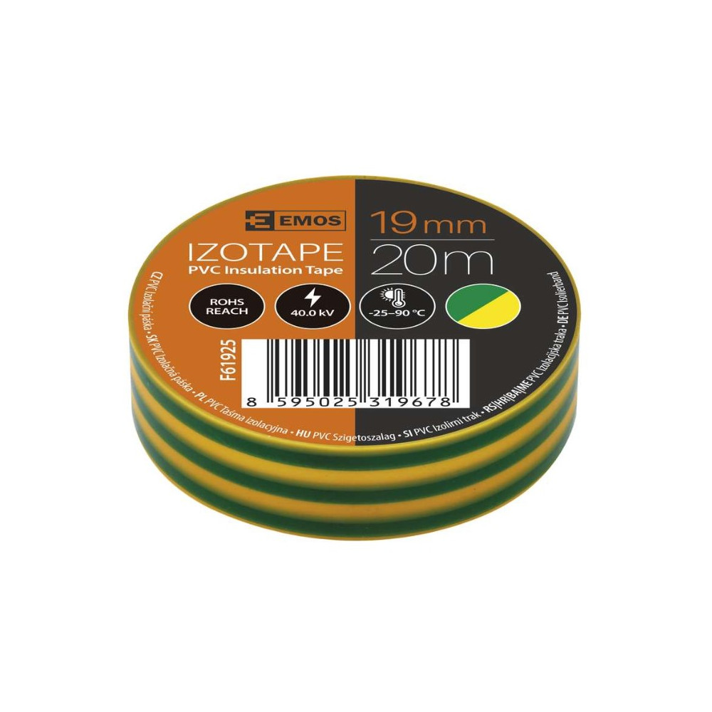 Izoliacinė juosta PVC 19mmx013mmx20m geltona-žalia F61925, EMOS