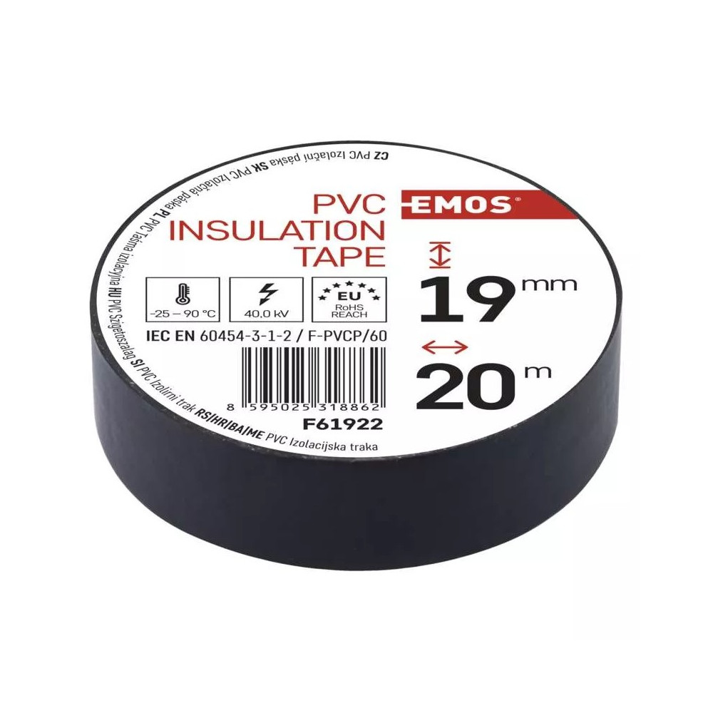 Izoliacinė juosta PVC 19mmx013mmx20m juoda F61922, EMOS
