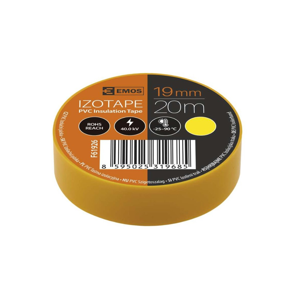 Izoliacinė juosta PVC 19mmx013mmx20m geltona F61926, EMOS