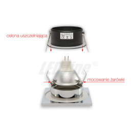 Įmontuojamas šviestuvas, hermetinis kvadratinis, aliuminio lydinys, nerūdijančio plieno, LED line