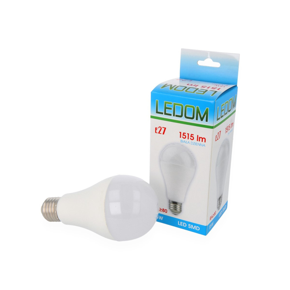 Lemputė LED E27 230V 15W A65 1515lm neutraliai balta, LEDOM