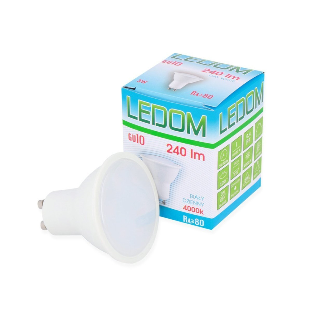 Lemputė LED GU10 230V 3W 240lm neutraliai balta, LEDOM