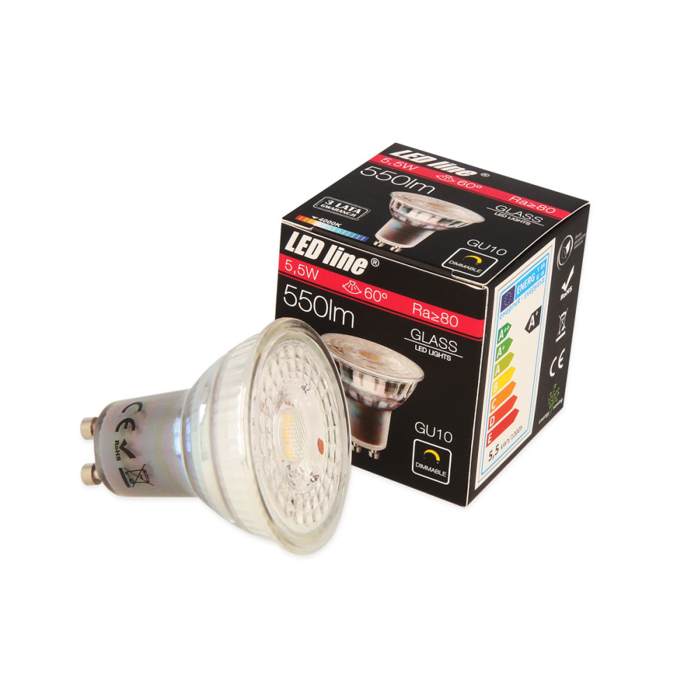 Lemputė LED GU10 230V 5.5W 500lm neutraliai balta, pritemdoma, LED line