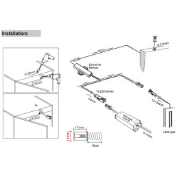 LED jungiklis 12-24Vdc, 4A, su IR jutikliu, baldinis, įleidžiamas Ø14mm, durelėms