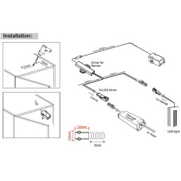 LED jungiklis 12-24Vdc, 4A, su IR jutikliu, MINI, baldinis, paviršinio montavimo