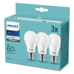Lemputės LED 3vnt. E27 230Vac 9W (60W) A60 806lm neutraliai balta, Philips