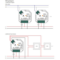 Apšvietimo DALI valdymo sistemos valdiklis TRIAC + PUSH-DIM 230Vac, 200W, Sunricher