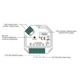 Apšvietimo DALI valdymo sistemos valdiklis TRIAC + PUSH-DIM 230Vac, 200W, Sunricher