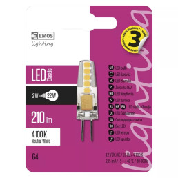 LED lemputė G4 12V JC 2W 210lm, neutraliai balta, 4100K, A++, EMOS