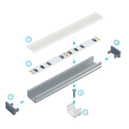 Profilis LED juostoms, aliuminis anoduotas juodas, paviršinis A, 3 metrai, Lumines
