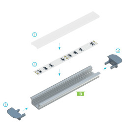 Profilis aliuminis anoduotas juodas LED juostoms įleidžiamas, B, 3m LUMINES