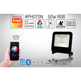 Lauko šviestuvas LED 50W RGB + BLUETOOTH TUYA 230Vac, IP65, juodas, PHOTON, LED LINE