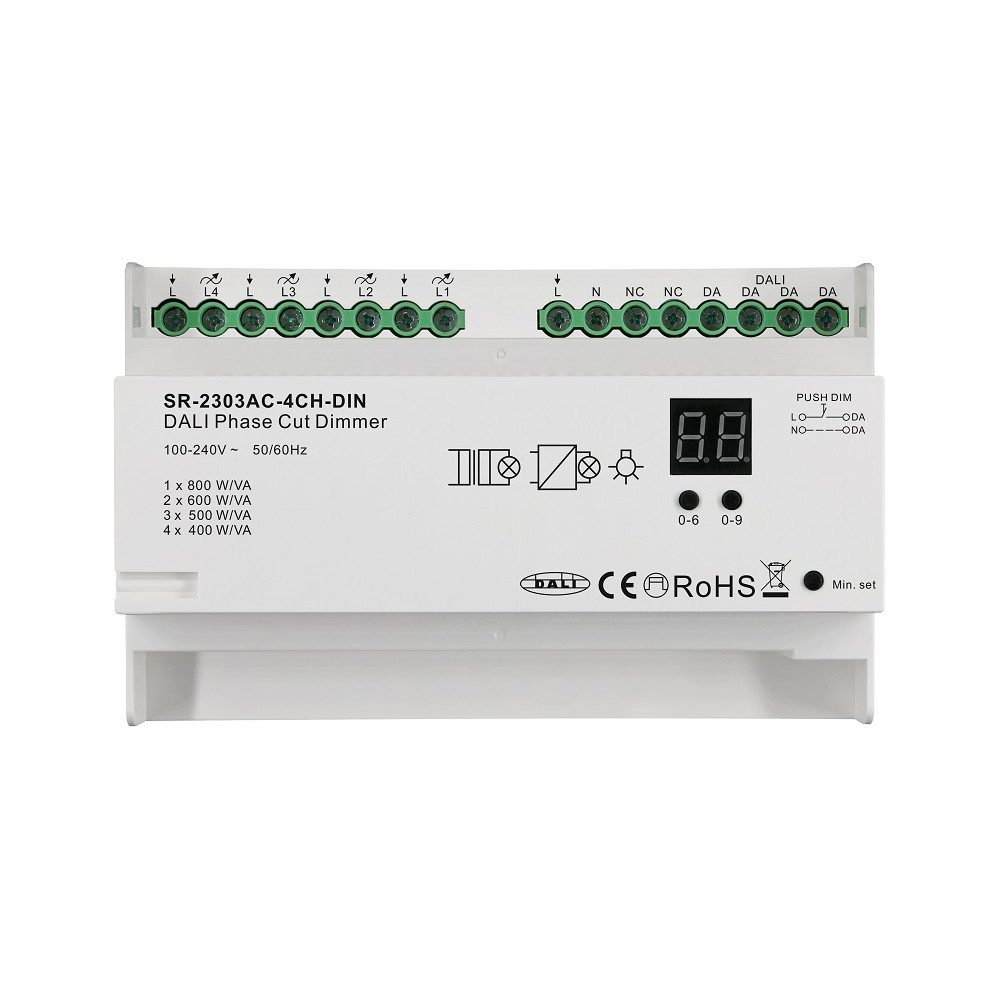 DALI sistemos valdiklis TRIAC 4x400W, 4 kanalų, DIN, TRIAC 100-240V, Sunricher