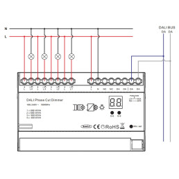 DALI sistemos valdiklis TRIAC 4x400W, 4 kanalų, DIN, TRIAC 100-240V, Sunricher