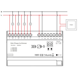 DALI sistemos valdiklis TRIAC 4x400W, 4 kanalų, DIN, TRIAC 100-240V, Sunricher