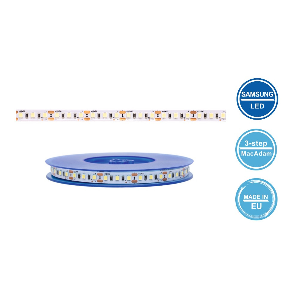 LED juosta 12V 12W/ m nehermetiška IP20 šiltai balta 3000K 120LED/ m 115lm/ W PLUS AKTO