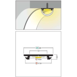 Profilis aliuminis anoduotas LED juostoms, lenkiamas, ARC12, 3m, TOPMET