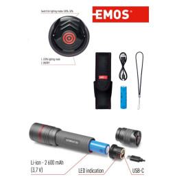 Žibintuvėlis, atsparus drėgmei IP65, ULTIBRIGHT 80, CREE LED, 600lm, įkraunamas 2600mA, EMOS