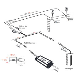 LED jungiklis 12-24V 4A, ON-OFF, du jutikliai, įleidžiamas, plastikinis, baltas, skirtas valdyti durelių/ rankos judesiu