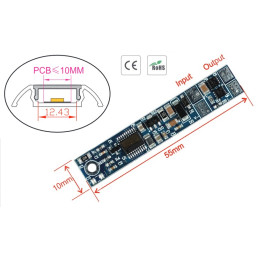 LED juostos valdiklis montuojamas į profilį 12-24Vdc 3A ON-OFF-DIMM, valdomas lietimu per aliuminį profilį