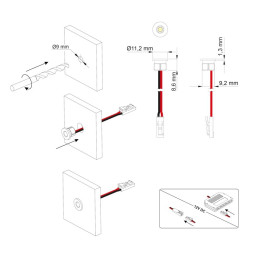 Įleidžiamas LED šviestuvėlis, MINI STAR, 12Vdc, 0.6W, 90°, 4000K neutraliai balta, su jungtimi L813