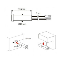 LED jungiklis 12-24Vdc, 2A, su IR jutikliu, baldinis, įleidžiamas Ø14mm, dviejų funkcijų