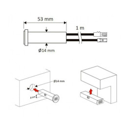 LED jungiklis 12-24Vdc, 2A, su IR jutikliu, baldinis, įleidžiamas Ø14mm, dviejų funkcijų