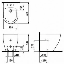 Pastatoma bidė PRO New (530 x 360 x 430 mm ) su 1 anga maišytuvui balta