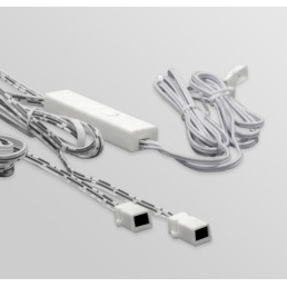 LED jungiklis 12-24V 4A, ON-OFF, du jutikliai, paviršinis, plastikinis, baltas, skirtas valdyti durelių/ rankos judesiu