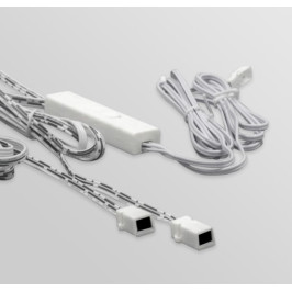 LED jungiklis 12-24V 4A, ON-OFF, du jutikliai, paviršinis, plastikinis, baltas, skirtas valdyti durelių/ rankos judesiu