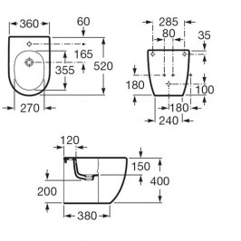 Pastatoma bidė Compact MERIDIAN (520x360x400 mm) glaudž. prie sienos su tvirt.el. su anga maišytuvui