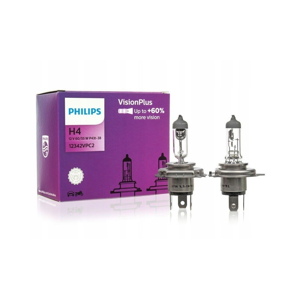 Lemputės H4 12V 55W VisionPlus +60% PHILIPS, 2 vnt.