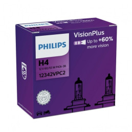 Lemputės H4 12V 55W VisionPlus +60% PHILIPS, 2 vnt.