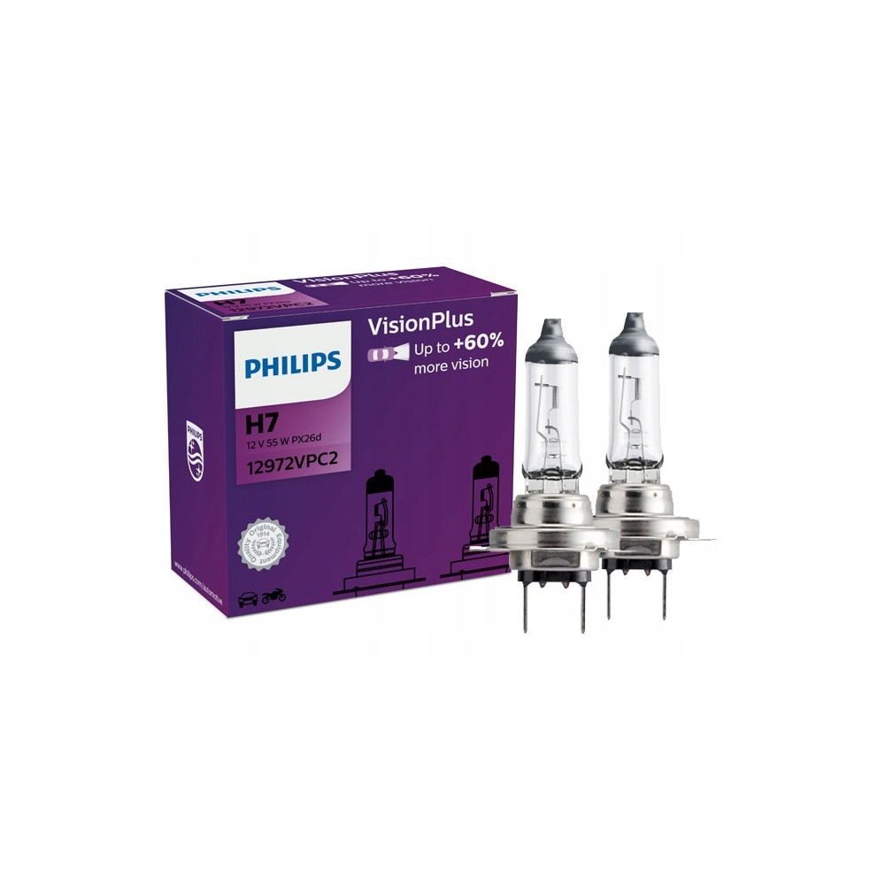 Lemputės H7 12V 55W VisionPlus +60% PHILIPS, 2 vnt.