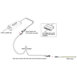 LED jungiklis 12-24Vdc, 4A, jautrus lietimui, veikia per veidrodžio stiklą, balta indikacija 4000K