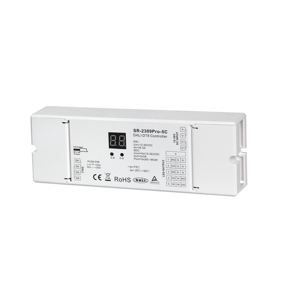 DALI DT8 sistemos apšvietimo valdiklis 12-36Vdc, RGBW / CCT šiltai / šaltai balta, su ekranu, Sunricher