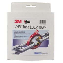 Dvipusės lipnios juostos VHB LSE-110F 12mm x 1.1mm x 4.5m komplektas, balta, 3M