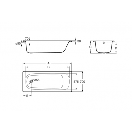 CONTINENTAL ketaus vonia 170 x 70 cm antislip balta