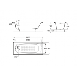 Ketaus vonia CONTINENTAL 140x70 cm antislip balta