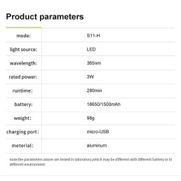 Žibintuvėlis S11-H, ultravioletinė šviesa UV 365NM, Įkraunamas USB, Superfire