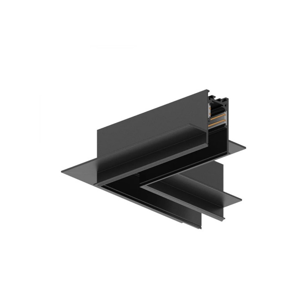 Magnetinio bėgelio kampinė jungtis, įleidžiama, priglaistoma L formos