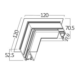Magnetinio bėgelio kampinė jungtis, įleidžiama, priglaistoma L formos
