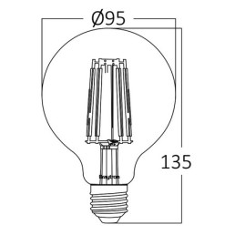 LED lemputė E27 230V G95 8W 806lm, FILAMENT, šiltai balta 2700K, pritemdoma