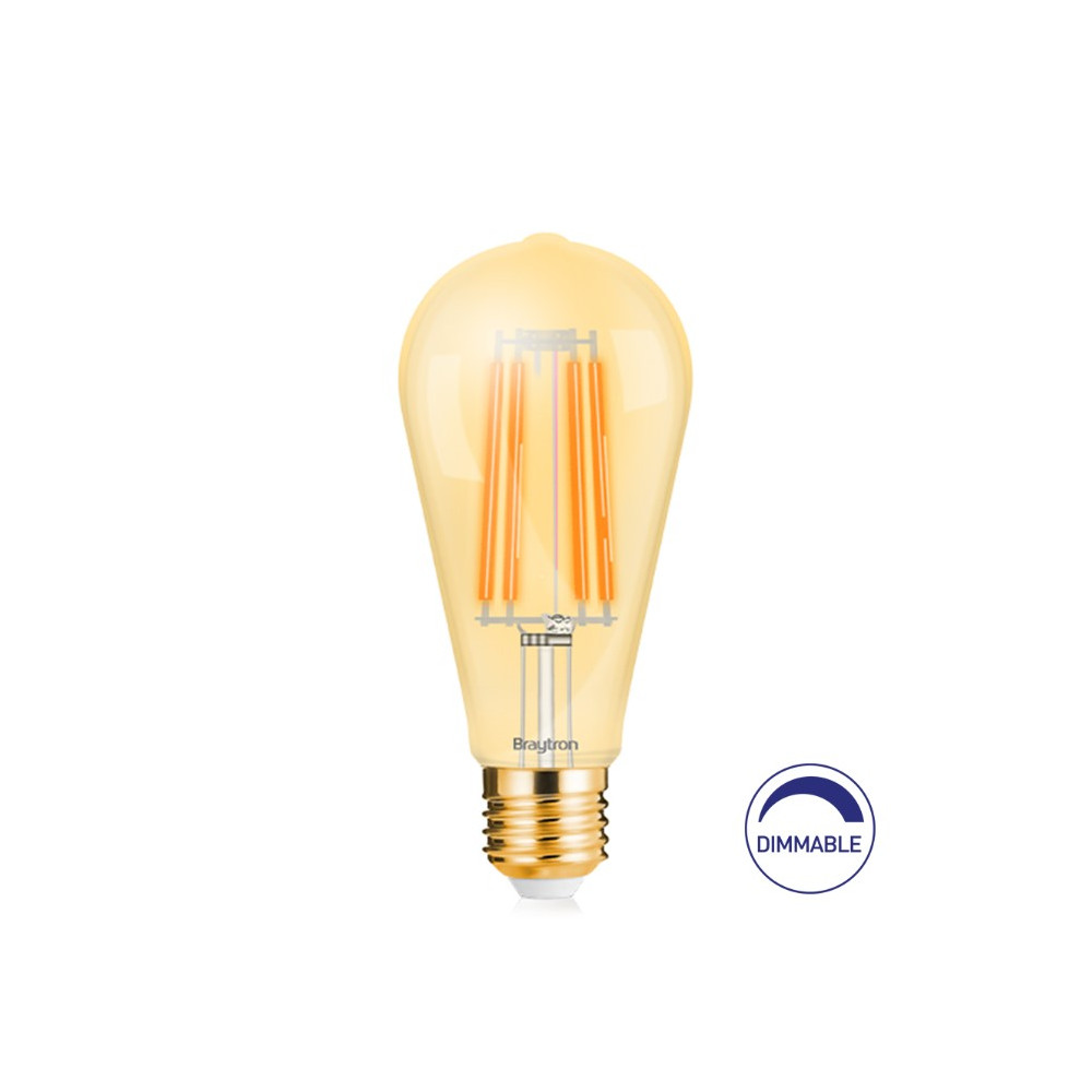 LED lemputė E27 230V ST64 6W 540lm, FILAMENT, gintarinė balta 2200K, pritemdoma