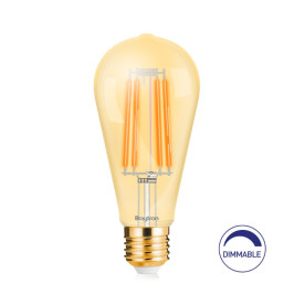LED lemputė E27 230V ST64 6W 540lm, FILAMENT, gintarinė balta 2200K, pritemdoma
