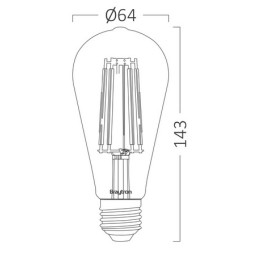 LED lemputė E27 230V ST64 6W 540lm, FILAMENT, gintarinė balta 2200K, pritemdoma