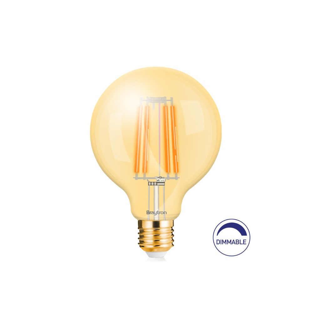 LED lemputė E27 230V G95 6W 540lm, FILAMENT, gintarinė balta 2200K, pritemdoma