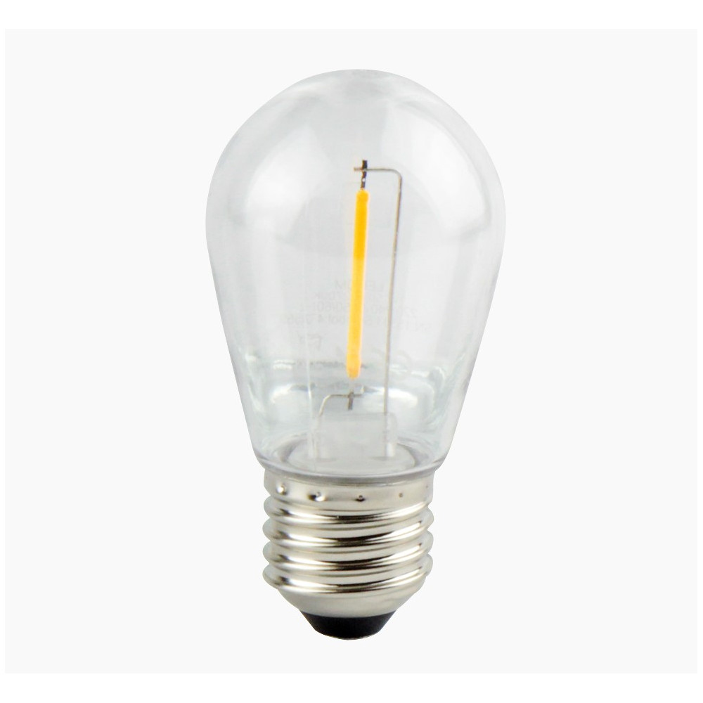 Lemputė E27 230V ST45 1W, FILAMENT, šiltai balta 2700K, 50lm, plastikinė